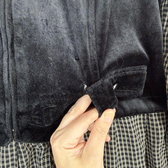 Vtg Shirt Dress Petite Large Black Tan Velvet Vest Grunge Cottage Modest 80s 90s - Picture 5 of 14